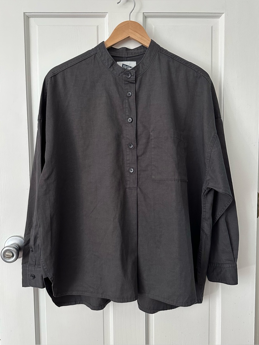 Pilgrim Surf + Supply Popover Button Shirt Gray Band Collar Japan Unisex O/S